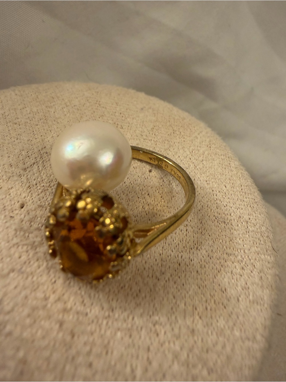 Gold Pearl and Citrine Cocktail Ring - Women Jewelry